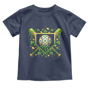 St Patricks Day Baseball Ice Cream Drip Home Plate Toddler T Shirt TS11 Navy Print Your Wear