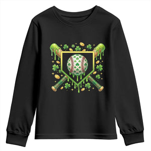 St Patricks Day Baseball Ice Cream Drip Home Plate Youth Sweatshirt TS11 Black Print Your Wear
