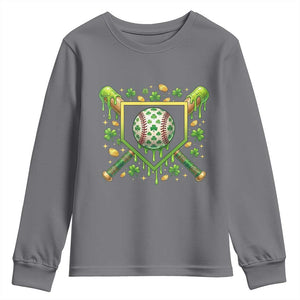 St Patricks Day Baseball Ice Cream Drip Home Plate Youth Sweatshirt TS11 Charcoal Print Your Wear