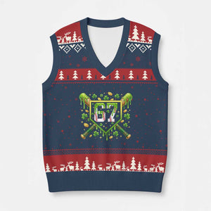 Funny St Patricks Day 67 Six Seven Baseball Ice Cream Drip V-Neck Knit Sweater Vest TS11 Navy Red Print Your Wear