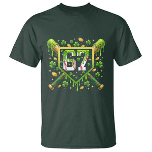 Funny St Patricks Day 67 Six Seven Baseball Ice Cream Drip T Shirt TS11 Dark Forest Green Print Your Wear