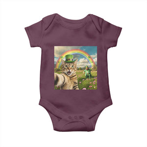 St Patricks Day Cat Selfie with Leprechaun Baby Onesie TS11 Maroon Print Your Wear