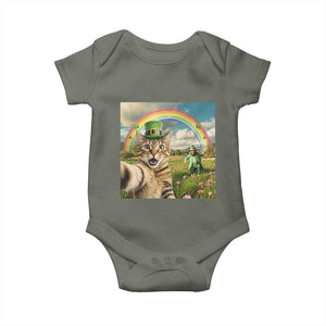 St Patricks Day Cat Selfie with Leprechaun Baby Onesie TS11 Military Green Print Your Wear