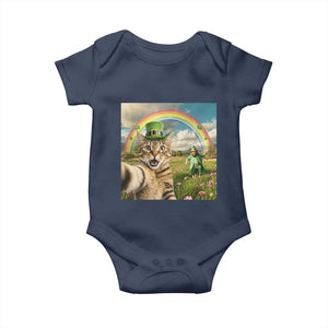 St Patricks Day Cat Selfie with Leprechaun Baby Onesie TS11 Navy Print Your Wear