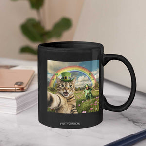 St Patricks Day Cat Selfie with Leprechaun Coffee Mug TS11 Print Your Wear