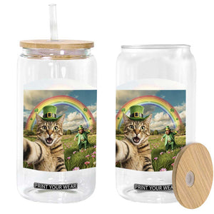 St Patricks Day Cat Selfie with Leprechaun Glass Can TS11 Print Your Wear