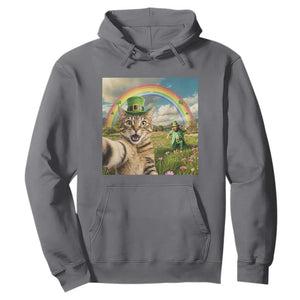 St Patricks Day Cat Selfie with Leprechaun Hoodie TS11 Charcoal Print Your Wear