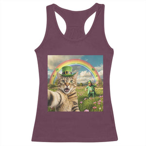 St Patricks Day Cat Selfie with Leprechaun Racerback Tank Top TS11 Maroon Print Your Wear