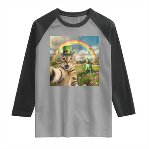 St Patricks Day Cat Selfie with Leprechaun Raglan Shirt TS11 Sport Gray Black Print Your Wear