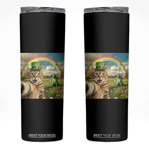St Patricks Day Cat Selfie with Leprechaun Skinny Tumbler TS11 Black Print Your Wear