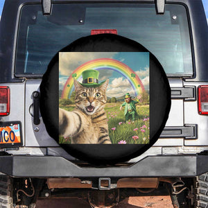 St Patricks Day Cat Selfie with Leprechaun Spare Tire Cover TS11 No hole Black Print Your Wear