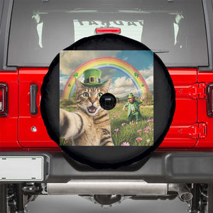 St Patricks Day Cat Selfie with Leprechaun Spare Tire Cover TS11 Black Print Your Wear