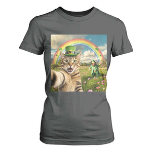 St Patricks Day Cat Selfie with Leprechaun T Shirt For Women TS11 Dark Heather Print Your Wear