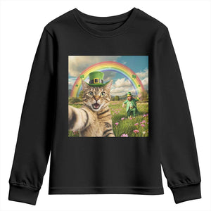 St Patricks Day Cat Selfie with Leprechaun Youth Sweatshirt TS11 Black Print Your Wear