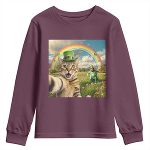 St Patricks Day Cat Selfie with Leprechaun Youth Sweatshirt TS11 Maroon Print Your Wear