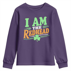 Funny St Patrick's Day I Am The Redhead Youth Sweatshirt Shamrock TS11 Purple Print Your Wear