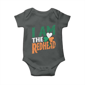 Funny Irish St Patrick's Day I Am The Redhead Baby Onesie Ireland Flag Shamrock TS11 Dark Heather Print Your Wear