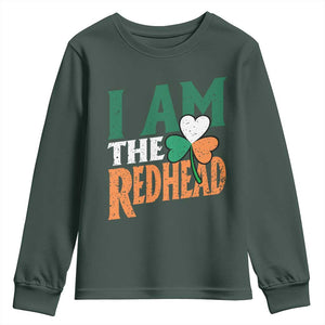 Funny Irish St Patrick's Day I Am The Redhead Youth Sweatshirt Ireland Flag Shamrock TS11 Dark Forest Green Print Your Wear