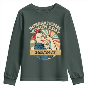 International Women's Day IWD 8 March 2025 Youth Sweatshirt TS11 Dark Forest Green Print Your Wear