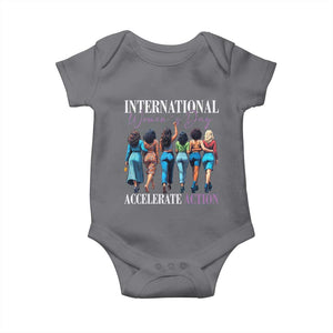 International Women's Day 2025 Baby Onesie Accelerate Action 8 March IWD TS11 Charcoal Print Your Wear