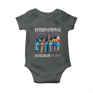 International Women's Day 2025 Baby Onesie Accelerate Action 8 March IWD TS11 Dark Heather Print Your Wear