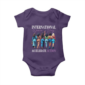 International Women's Day 2025 Baby Onesie Accelerate Action 8 March IWD TS11 Purple Print Your Wear