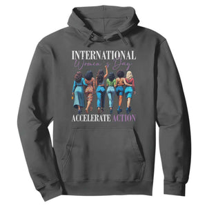 International Women's Day 2025 Hoodie Accelerate Action 8 March IWD TS11 Dark Heather Print Your Wear