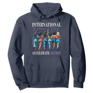 International Women's Day 2025 Hoodie Accelerate Action 8 March IWD TS11 Navy Print Your Wear