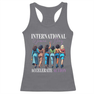 International Women's Day 2025 Racerback Tank Top Accelerate Action 8 March IWD TS11 Charcoal Print Your Wear