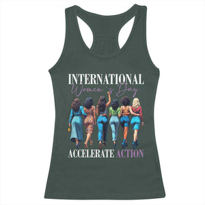 International Women's Day 2025 Racerback Tank Top Accelerate Action 8 March IWD TS11 Dark Forest Green Print Your Wear