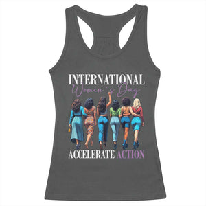 International Women's Day 2025 Racerback Tank Top Accelerate Action 8 March IWD TS11 Dark Heather Print Your Wear