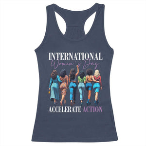 International Women's Day 2025 Racerback Tank Top Accelerate Action 8 March IWD TS11 Navy Print Your Wear
