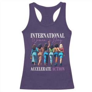 International Women's Day 2025 Racerback Tank Top Accelerate Action 8 March IWD TS11 Purple Print Your Wear