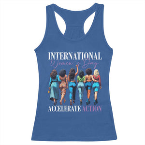 International Women's Day 2025 Racerback Tank Top Accelerate Action 8 March IWD TS11 Royal Blue Print Your Wear
