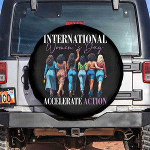 International Women's Day 2025 Spare Tire Cover Accelerate Action 8 March IWD TS11 No hole Black Print Your Wear