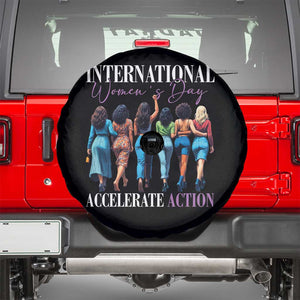 International Women's Day 2025 Spare Tire Cover Accelerate Action 8 March IWD TS11 Black Print Your Wear