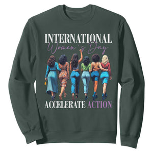 International Women's Day 2025 Sweatshirt Accelerate Action 8 March IWD TS11 Dark Forest Green Print Your Wear