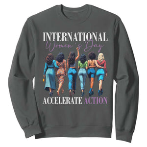 International Women's Day 2025 Sweatshirt Accelerate Action 8 March IWD TS11 Dark Heather Print Your Wear