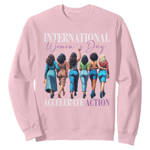 International Women's Day 2025 Sweatshirt Accelerate Action 8 March IWD TS11 Light Pink Print Your Wear