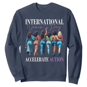 International Women's Day 2025 Sweatshirt Accelerate Action 8 March IWD TS11 Navy Print Your Wear