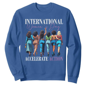 International Women's Day 2025 Sweatshirt Accelerate Action 8 March IWD TS11 Royal Blue Print Your Wear
