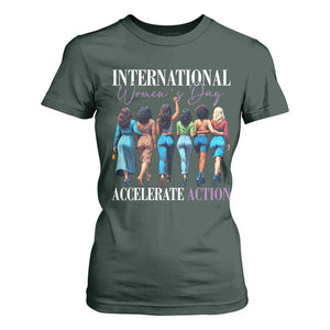 International Women's Day 2025 T Shirt For Women Accelerate Action 8 March IWD TS11 Dark Forest Green Print Your Wear