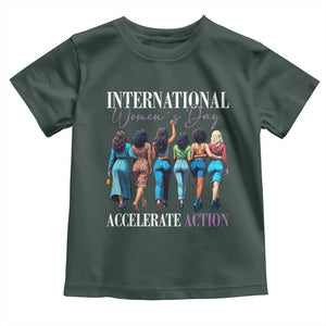 International Women's Day 2025 Toddler T Shirt Accelerate Action 8 March IWD TS11 Dark Forest Green Print Your Wear