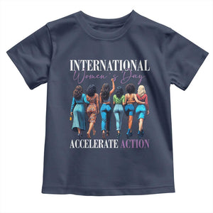 International Women's Day 2025 Toddler T Shirt Accelerate Action 8 March IWD TS11 Navy Print Your Wear