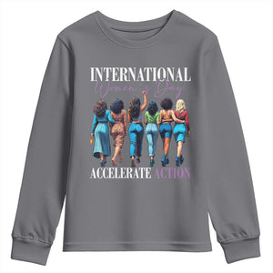 International Women's Day 2025 Youth Sweatshirt Accelerate Action 8 March IWD TS11 Charcoal Print Your Wear