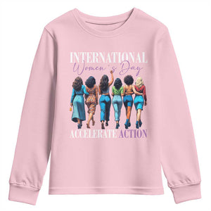 International Women's Day 2025 Youth Sweatshirt Accelerate Action 8 March IWD TS11 Light Pink Print Your Wear