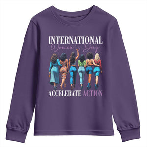 International Women's Day 2025 Youth Sweatshirt Accelerate Action 8 March IWD TS11 Purple Print Your Wear