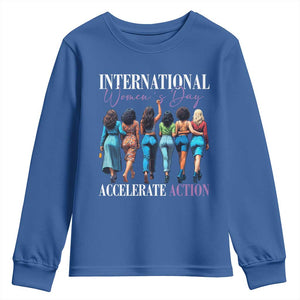 International Women's Day 2025 Youth Sweatshirt Accelerate Action 8 March IWD TS11 Royal Blue Print Your Wear