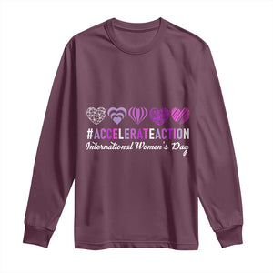International Women's Day 2025 Long Sleeve Shirt Accelerate Action IWD 8 March TS11 Maroon Print Your Wear