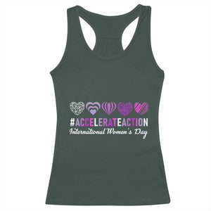 International Women's Day 2025 Racerback Tank Top Accelerate Action IWD 8 March TS11 Dark Forest Green Print Your Wear